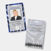 青い大理石絞り染め会社従業員の写真ID バッジ (正面＆裏面)