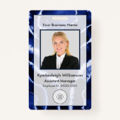 青い大理石絞り染め会社従業員の写真ID バッジ (正面)