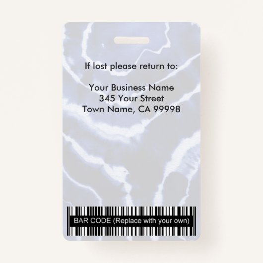 青い大理石絞り染め会社従業員の写真ID バッジ (裏面)