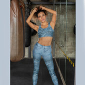 青い大理石(各脚にバラが付いている) レギンス