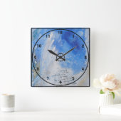 青い天使の翼、静かに水彩のキャンバス スクエア壁時計 (ホーム)