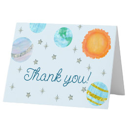 青い太陽の周りを初めて旅する少年 1歳の誕生日 サンキューカード