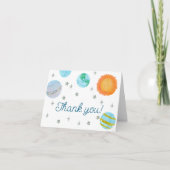 青い太陽の周りを初めて旅する少年 1歳の誕生日 サンキューカード (正面)