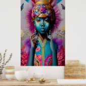 青い女の子と金ゴールド古代の冠 ポスター (キッチン)