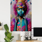 青い女の子と金ゴールド古代の冠 ポスター (ホームオフィス)