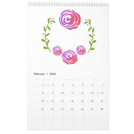 青い女の子のグラフィックのイラストレーションのカレンダー カレンダー (2月 2026)