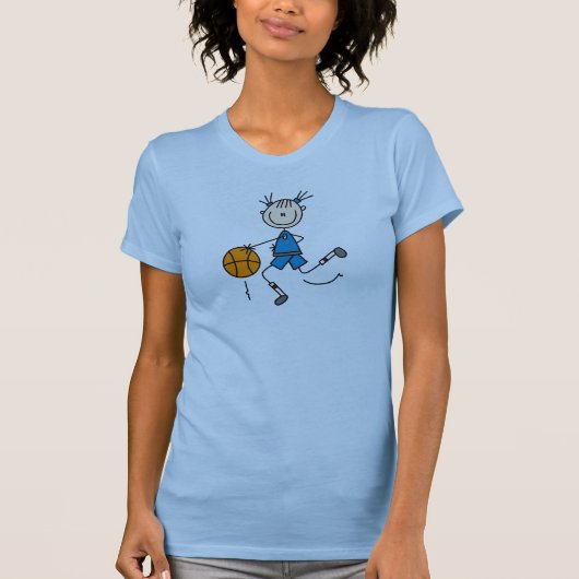 青い女の子のバスケットボールのワイシャツ Tシャツ (正面)