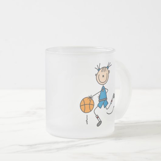 青い女の子のバスケットボールのTシャツおよびギフト フロストグラスマグカップ (正面右)