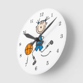 青い女の子のバスケットボール選手のTシャツおよびギフト ラウンド壁時計 (傾斜)