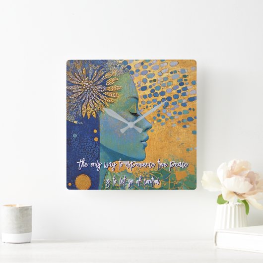 青い女性がコントロールの壁時計を手放す スクエア壁時計 (ホーム)