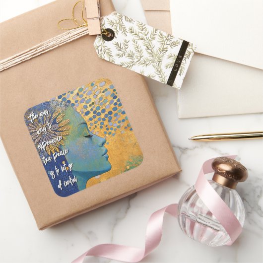 青い女性がコントロールステッカーを手放す スクエアシール (ギフト)