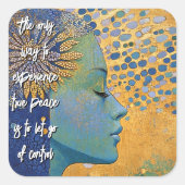 青い女性がコントロールステッカーを手放す スクエアシール (正面)