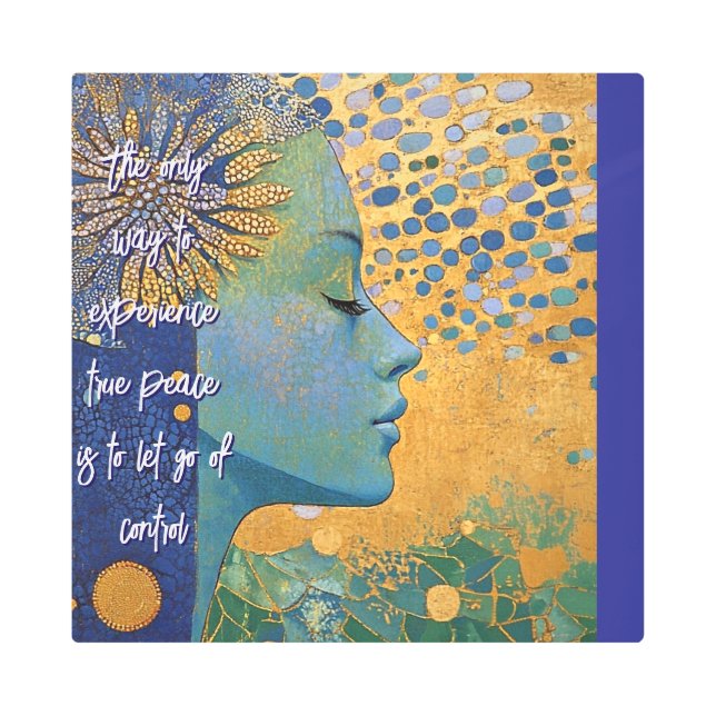 青い女性がコントロールメタルウォールアートを手放す メタルプリント (正面)