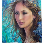 青い女性と波 |抽象芸術アート シャワーカーテン (正面)