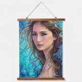 青い女性と波 |抽象芸術アート 吊り下げ型タペストリー (正面)