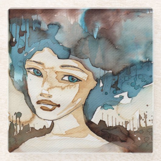 青い女性 ガラスコースター (正面)