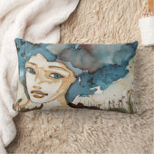 青い女性 ランバークッション (ブランケット)