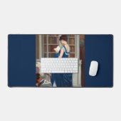 青い女読が本だ デスクマット (キーボード&マウス)