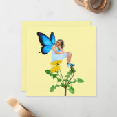 青い妖精の上に白いタンポポのノートカード ノートカード (正面/裏面インサイチュ)