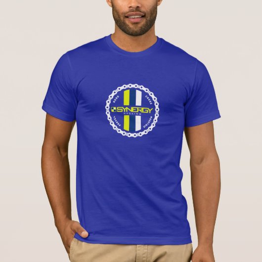 青い媒体のバッジ Tシャツ (正面)
