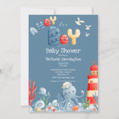 青い子が産まれました！ボーイ ブルー 海洋 赤ちゃん歓迎会 招待状 (正面)