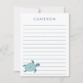 青い子どもたちの可愛いパーソナライズされたウミガメが並ぶ ノートカード (正面)