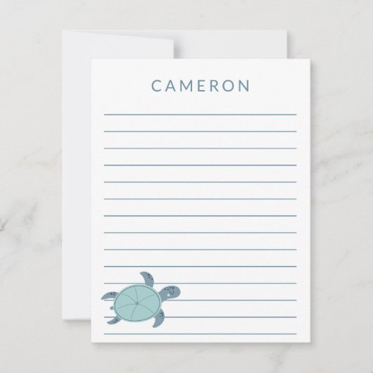 青い子どもたちの可愛いパーソナライズされたウミガメが並ぶ ノートカード (正面)