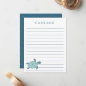 青い子どもたちの可愛いパーソナライズされたウミガメが並ぶ ノートカード (正面/裏面インサイチュ)