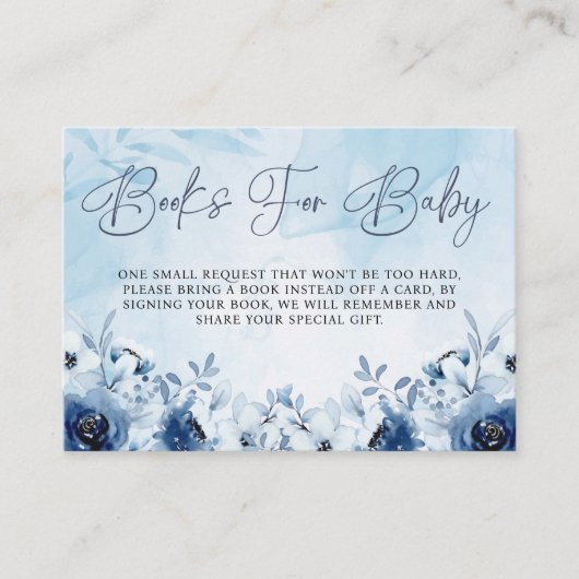 青い子の花ベビーシャワーの本だ エンクロージャーカード (正面)
