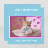 青い子供たちのファンキーな子猫の教室バレンタイン シーズンカード (正面/裏面)