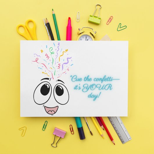 青い子供の誕生日カードで紙吹雪をキューに入れる シーズンカード