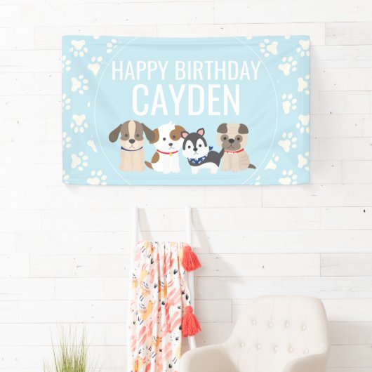 青い子犬の誕生日パーティーのバナー 横断幕 (インサイチュ)