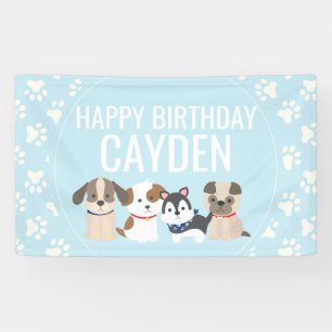 青い子犬の誕生日パーティーのバナー 横断幕