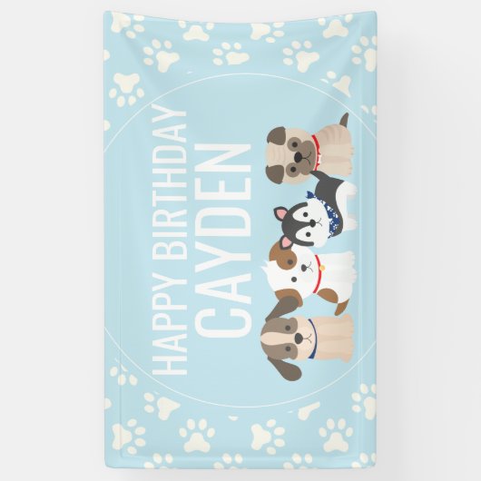 青い子犬の誕生日パーティーのバナー 横断幕 (縦)