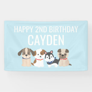青い子犬の誕生日パーティーのバナー 横断幕