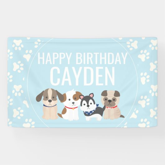 青い子犬の誕生日パーティーバナー 横断幕 (横)