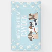 青い子犬の誕生日パーティーバナー 横断幕 (縦)