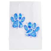 青い子犬の足が水彩を印刷 ミディアムペーパーバッグ (裏面)