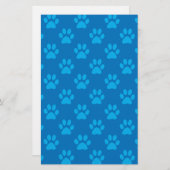 青い子犬の足のパターン 便箋 (正面/裏面)