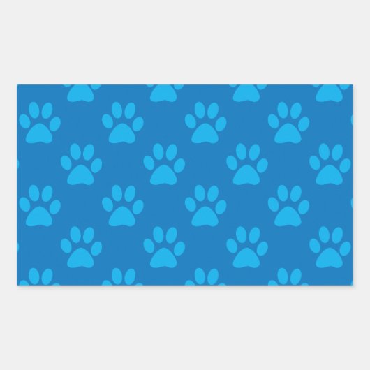 青い子犬の足のパターン 長方形シール (正面)