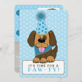 青い子犬フォトポーティ両面誕生日 招待状 (正面/裏面)