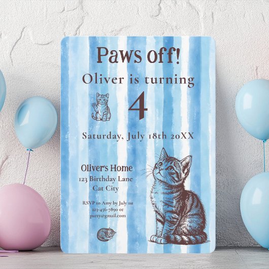 青い子猫のビンテージ風誕生日ボーイカード 招待状