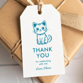 青い子猫の色カスタムの男の子の誕生日 ギフトタグ