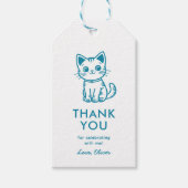 青い子猫の色カスタムの男の子の誕生日 ギフトタグ (正面)