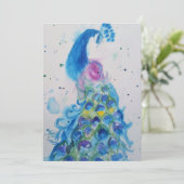 青い孔雀のアート水彩誕生日招待状 招待状 (スタンド正面)