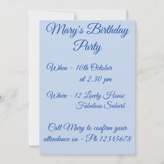 青い孔雀のアート水彩誕生日招待状 招待状 (裏面)