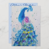 青い孔雀のアート水彩誕生日招待状 招待状 (正面/裏面)