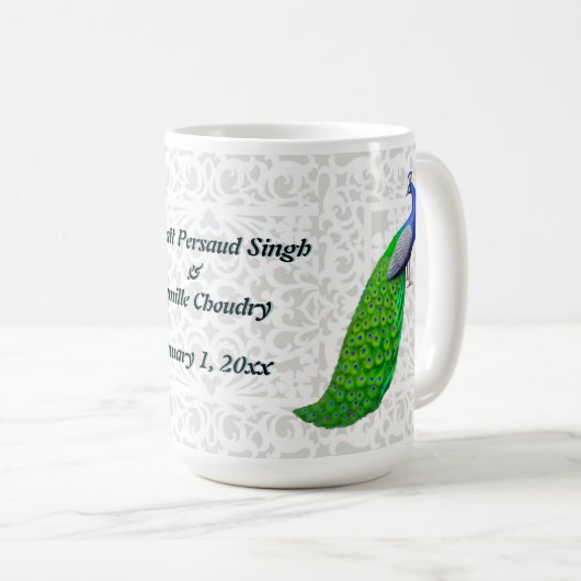 青い孔雀のインドの結婚式のカスタマイズ可能なマグ コーヒーマグカップ (正面右)