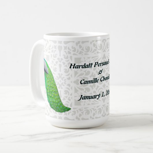 青い孔雀のインドの結婚式のカスタマイズ可能なマグ コーヒーマグカップ (正面左)