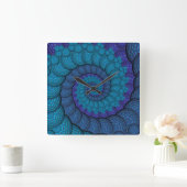 青い孔雀のフラクタルパターン スクエア壁時計 (ホーム)